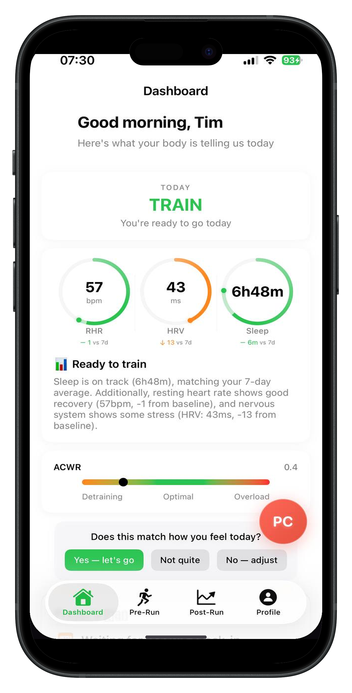 Daily check-in screen